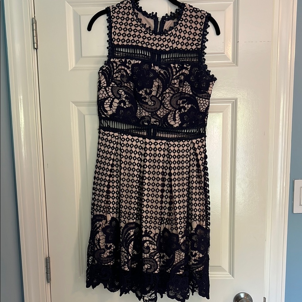Navy and Cream Lace Dress